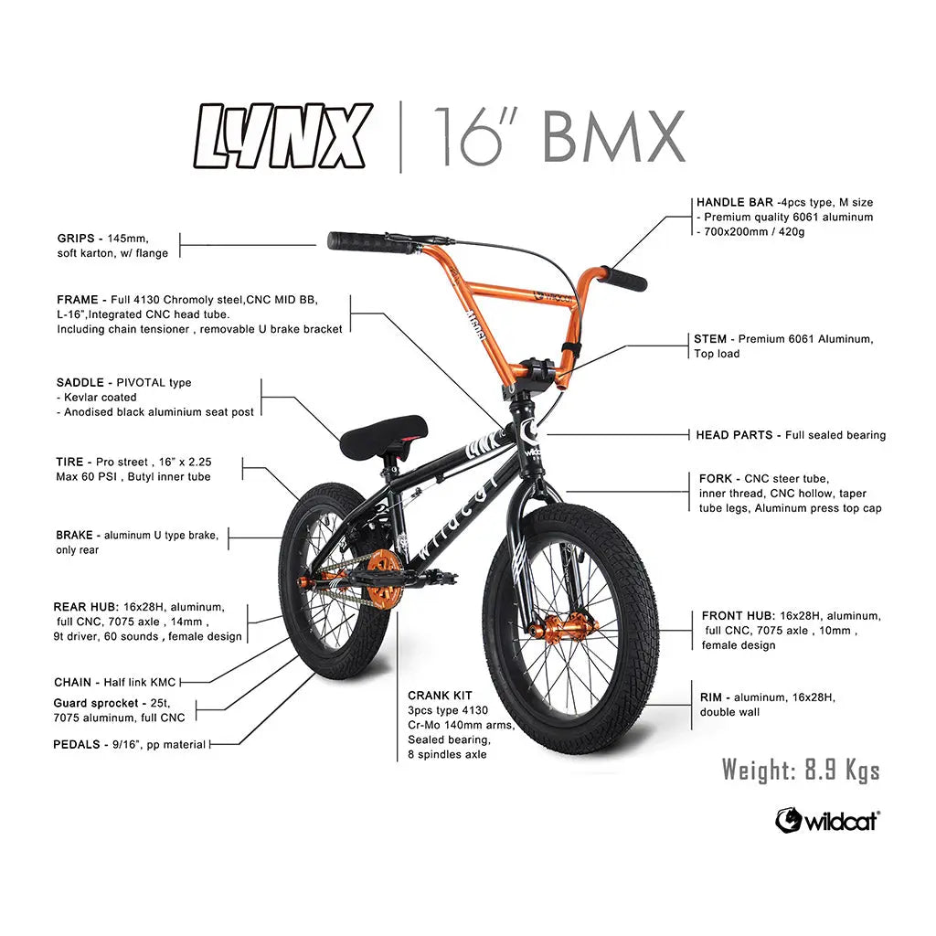 Lynx 16" BMX Black Wildcat Bikes